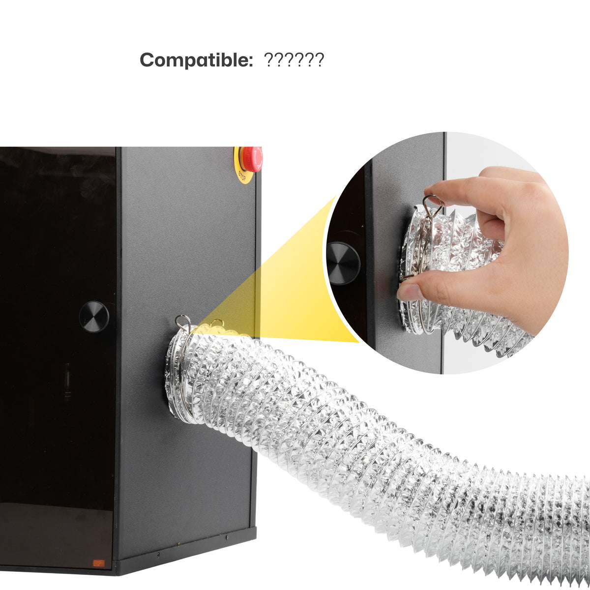 laserpecker smoke exhaust pipe for standard enclosure fume extraction.
