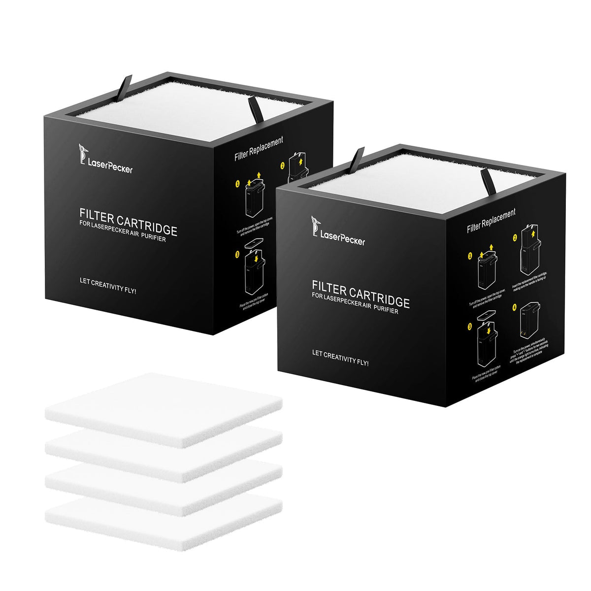 laserpecker air purifier filter set 2 packs replacement filters for desktop air purifier on lp series laser engravers.