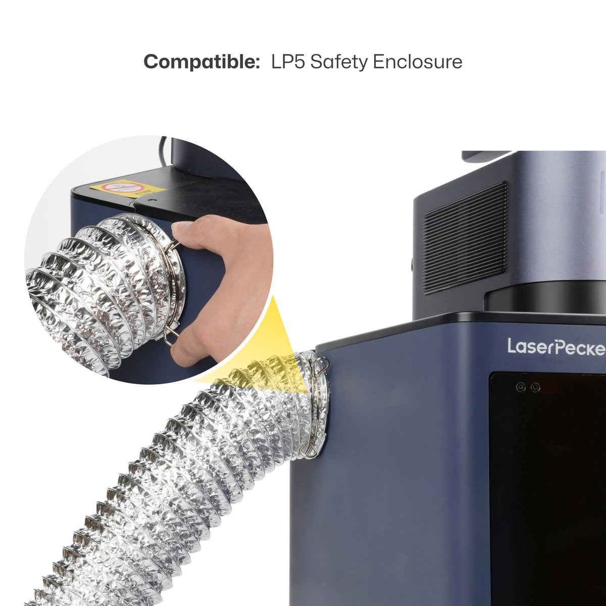 laserpecker smoke exhaust pipe for lp5 safety enclosure fume extraction.