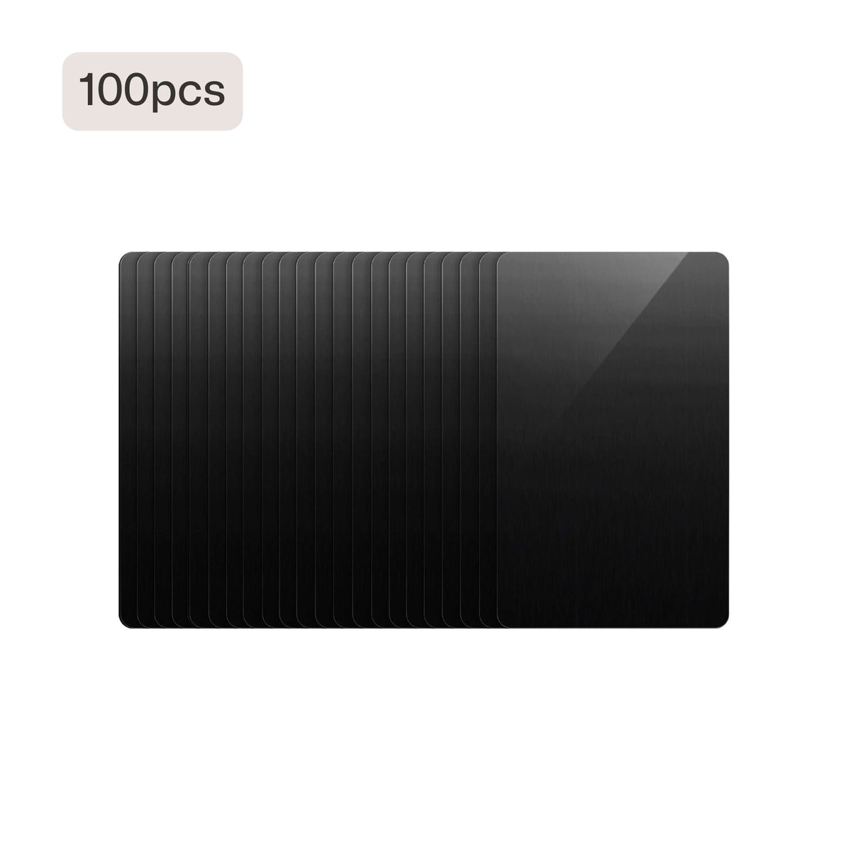 Dimensional specification of a blank black metal card for laser engraving, showing a standard business card size of 86mm (3.38") × 54mm (2.12") and a slim 0.2mm (0.008") thickness, presented as a material for custom business cards, gift cards, and personalized keepsakes.