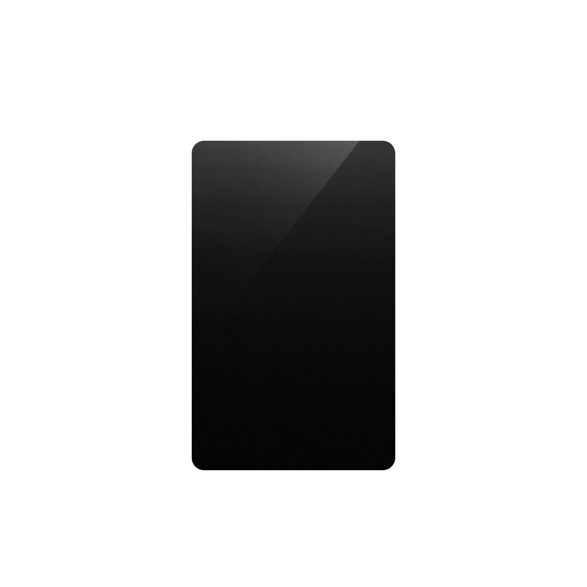 A single blank black metal card with a smooth, brushed finish, designed as a laser engraving blank for creating custom business cards, personalized gift cards, or durable keepsakes.