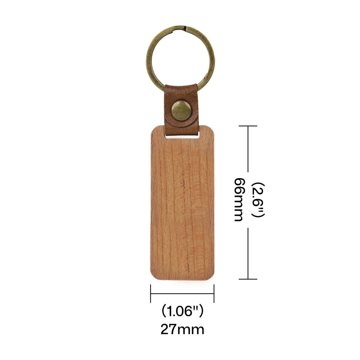 rectangular walnut keychain blank with length width and thickness dimensions for laser engraving setup.
