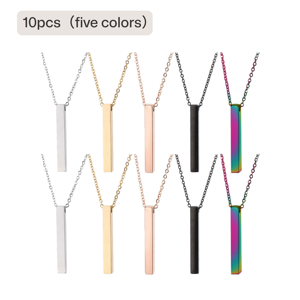 10 pack stainless steel vertical bar necklace blanks for laser engraving minimalist metal pendant custom name or date jewelry gift for him her.