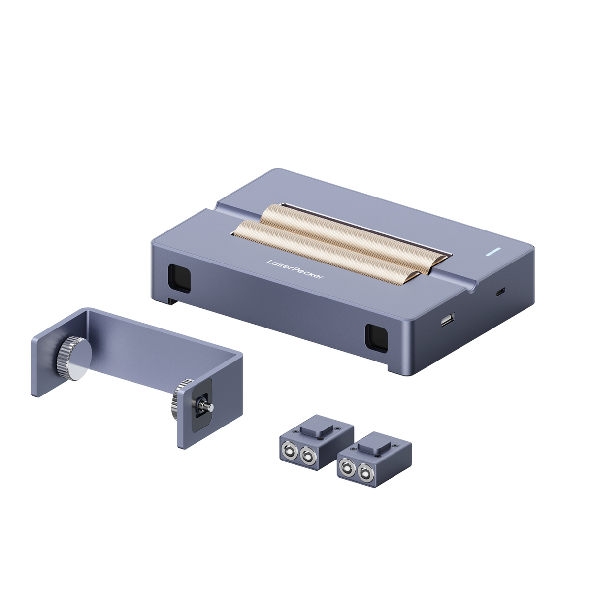 laserpecker versatile electric roller lp2 kit for cylindrical engraving on pens and bottles.