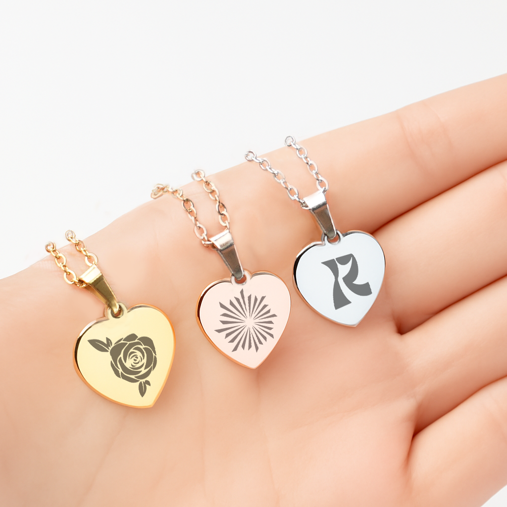 Stainless Steel Heart-Shaped Pendant Necklace (12 pcs)