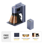 LaserPecker LP5 fiber laser engraver featuring a diode laser cutter, paired with a portable power bank, and a free gift bundle including a cutting plate, protective goggles, and a 13-piece materials kit.