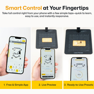 LaserPecker smartphone app interface for laser engraver with live preview and ready-to-use presets — free app for smart control at your fingertips. 