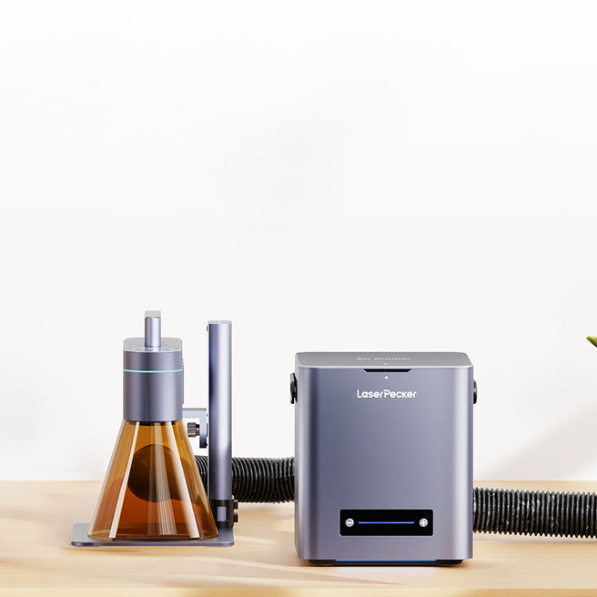 A collection of LaserPecker LP4 accessories for extension, safety, and portability.