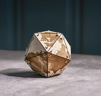Geometric 3D globe souvenir with engraved world map by LaserPecker LP4.