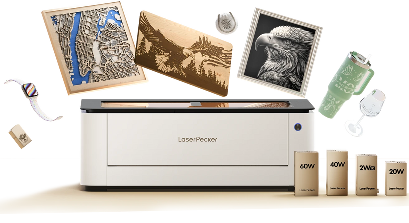 LX2 laser cutter and engraver with finished craft projects for small businesses.