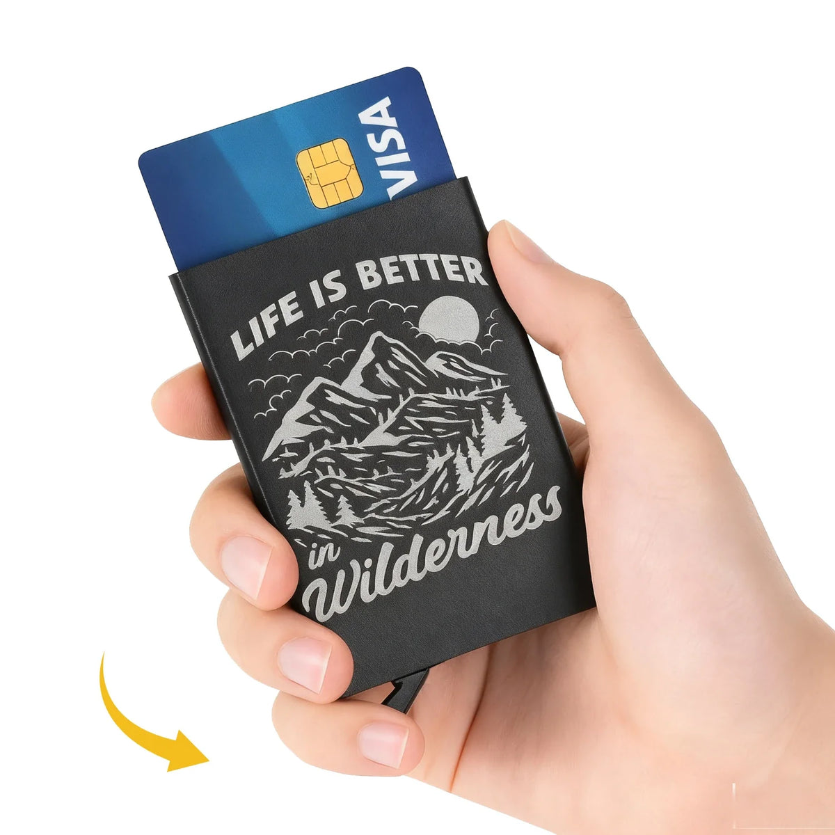 sliding card case with credit cards inside laser engraving blank for custom men accessory gift.