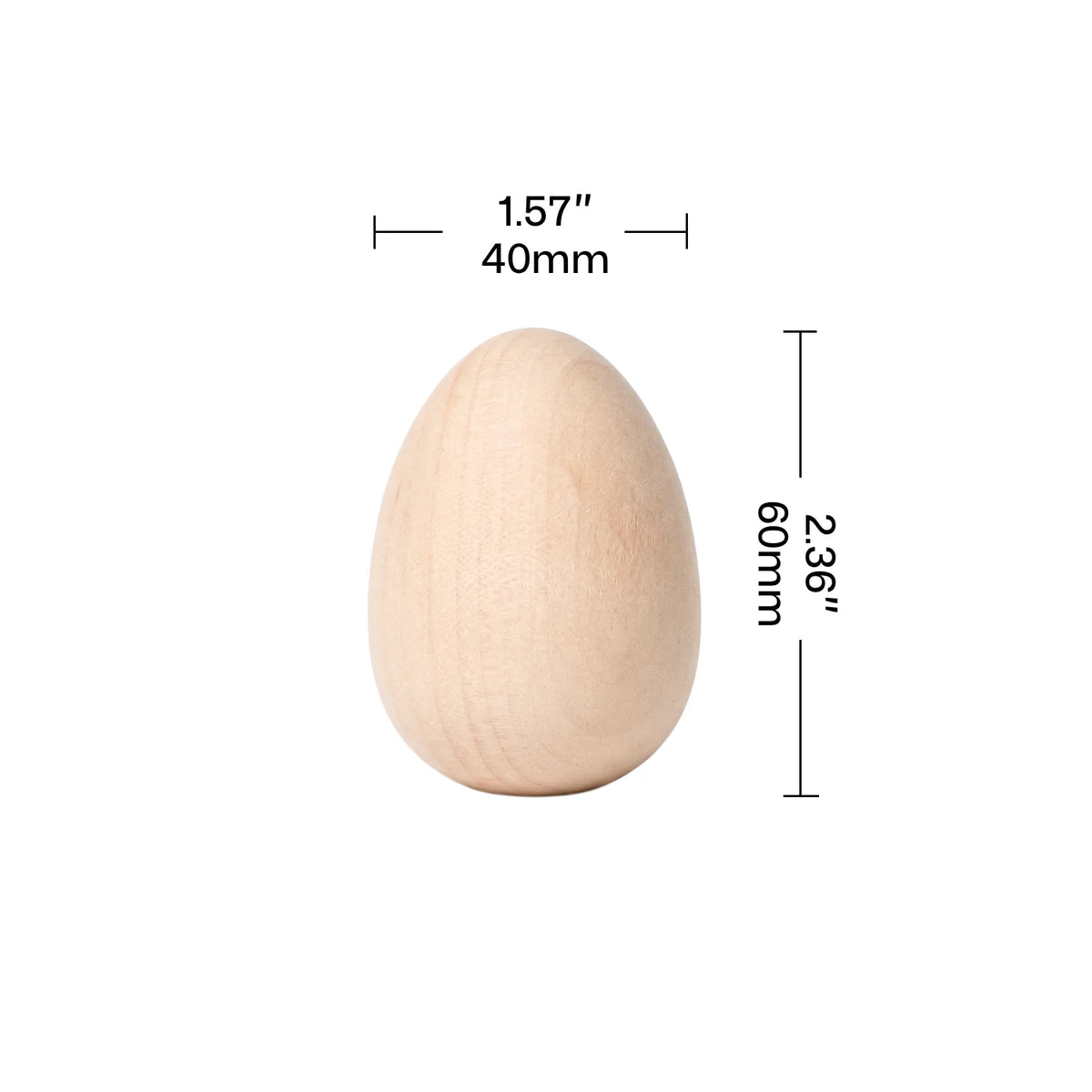 wooden easter egg blank with length and width dimensions for laser engraving machine setup.