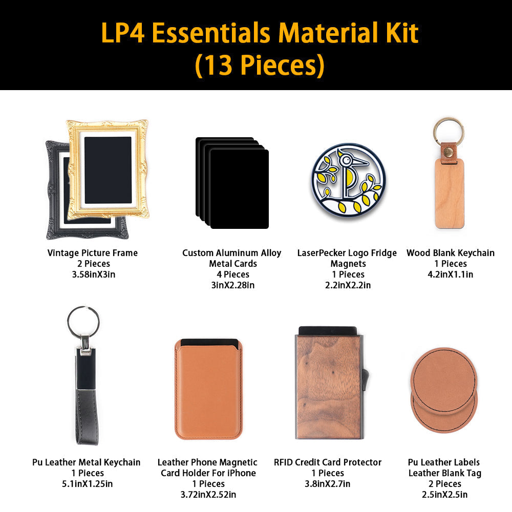 Loyalty materials kit for laser engraving – includes branded accessories, aluminum cards, RFID protector, leather phone holder & hat patches（13 pcs)