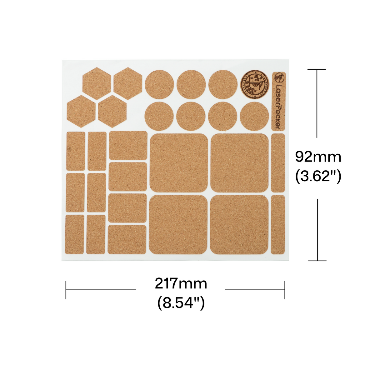 217 by 92 mm cork label sheet metric dimensions for laser engraving diy wedding favor tags.