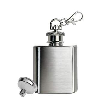 Mini Stainless Steel Flask with Funnel, Pocket Flask Keychain (1 OZ)