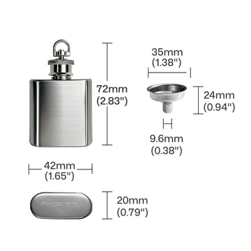 Mini Stainless Steel Flask with Funnel, Pocket Flask Keychain (1 OZ)