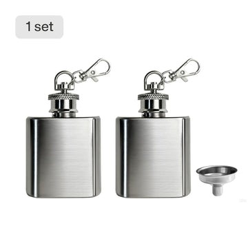 Mini Stainless Steel Flask with Funnel, Pocket Flask Keychain (1 OZ)