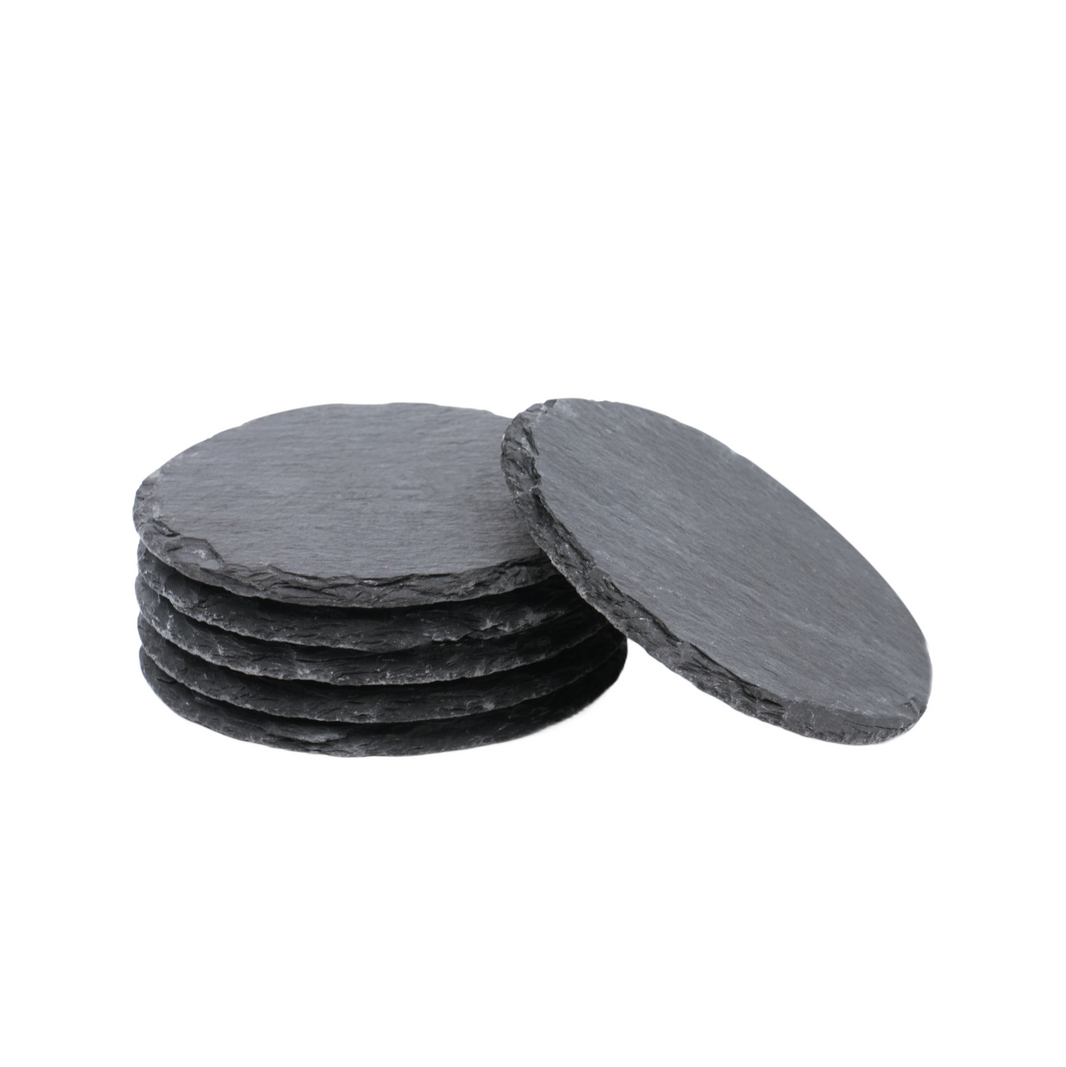 Dessous de verre ronds en ardoise noire (6 pièces) 