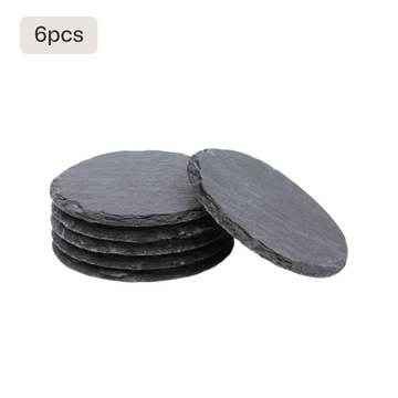 Dessous de verre ronds en ardoise noire (6 pièces) 