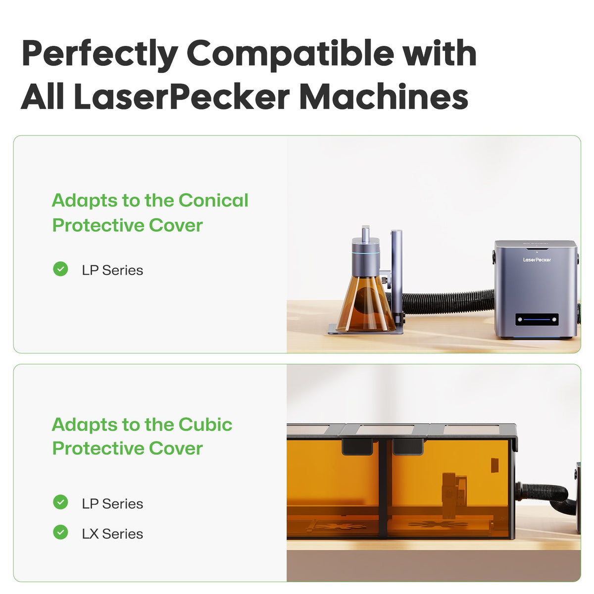 laserpecker desktop air purifier compatible with lp series and all related protective enclosures.

