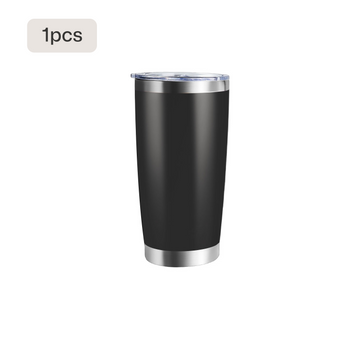 Single 20oz black stainless steel tumbler with clear lid for custom laser engraving.