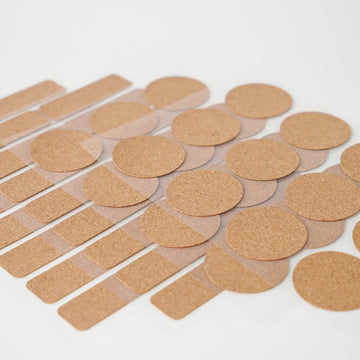 120 round corkwood label stickers scattered for laser engraving bulk supply for small business wedding favors.