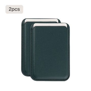 2 pack magnetic leather card holder for iPhone with MagSafe laser engraving blank genuine leather wallet phone accessory custom name gift.