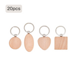 20 pack random assorted wooden keychain blanks for laser engraving mixed shapes and wood types diy craft supplies.