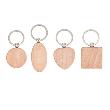random assorted wooden keychain blanks for laser engraving mixed shapes and wood types diy craft supplies.