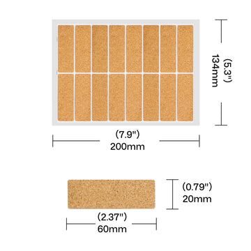 rectangular cork label sticker with dimension labels for laser engraving machine setup and design sizing.