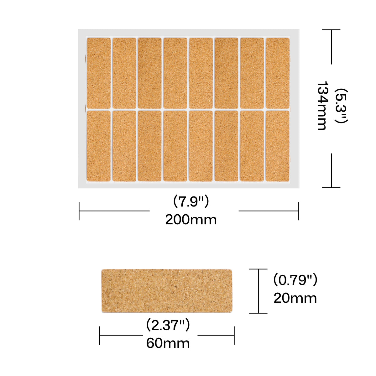 rectangular cork label sticker with dimension labels for laser engraving machine setup and design sizing.