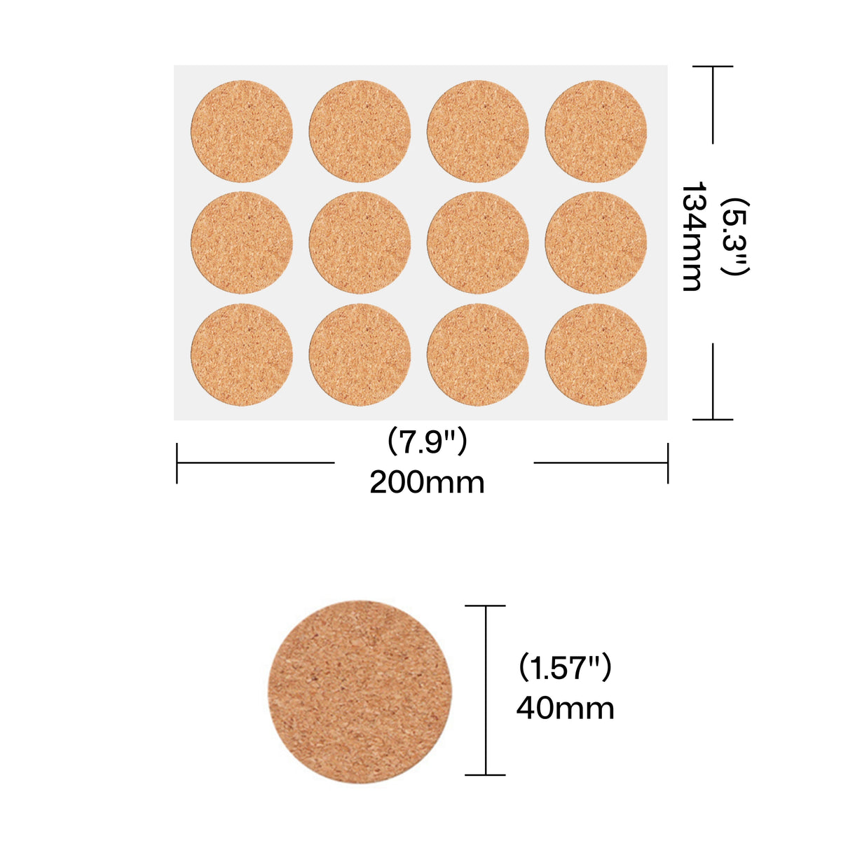round cork label sticker with diameter dimension for laser engraving machine setup and design sizing.