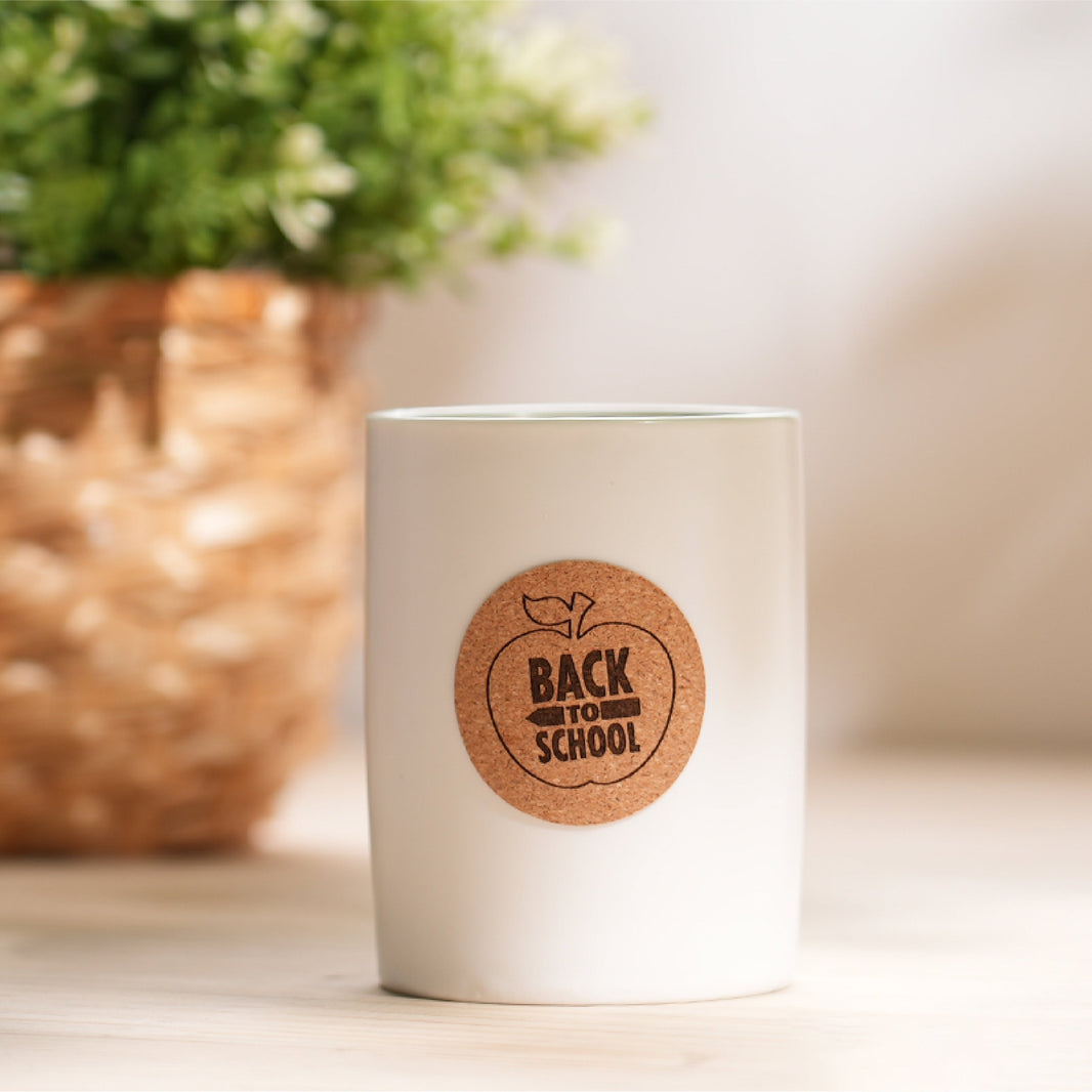 round cork label sticker with laser engraved custom monogram for wedding favor honey jar lid.