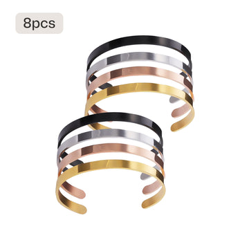8 pack stainless steel cuff bracelet blanks for laser engraving open metal bangle custom name or quote personalized jewelry for men women.