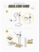 LaserPecker LP1 Plus quick start guide with 4-step assembly instructions: stand installation, laser unit mounting, USB-C power connection, and 200mm focusing with included ruler.