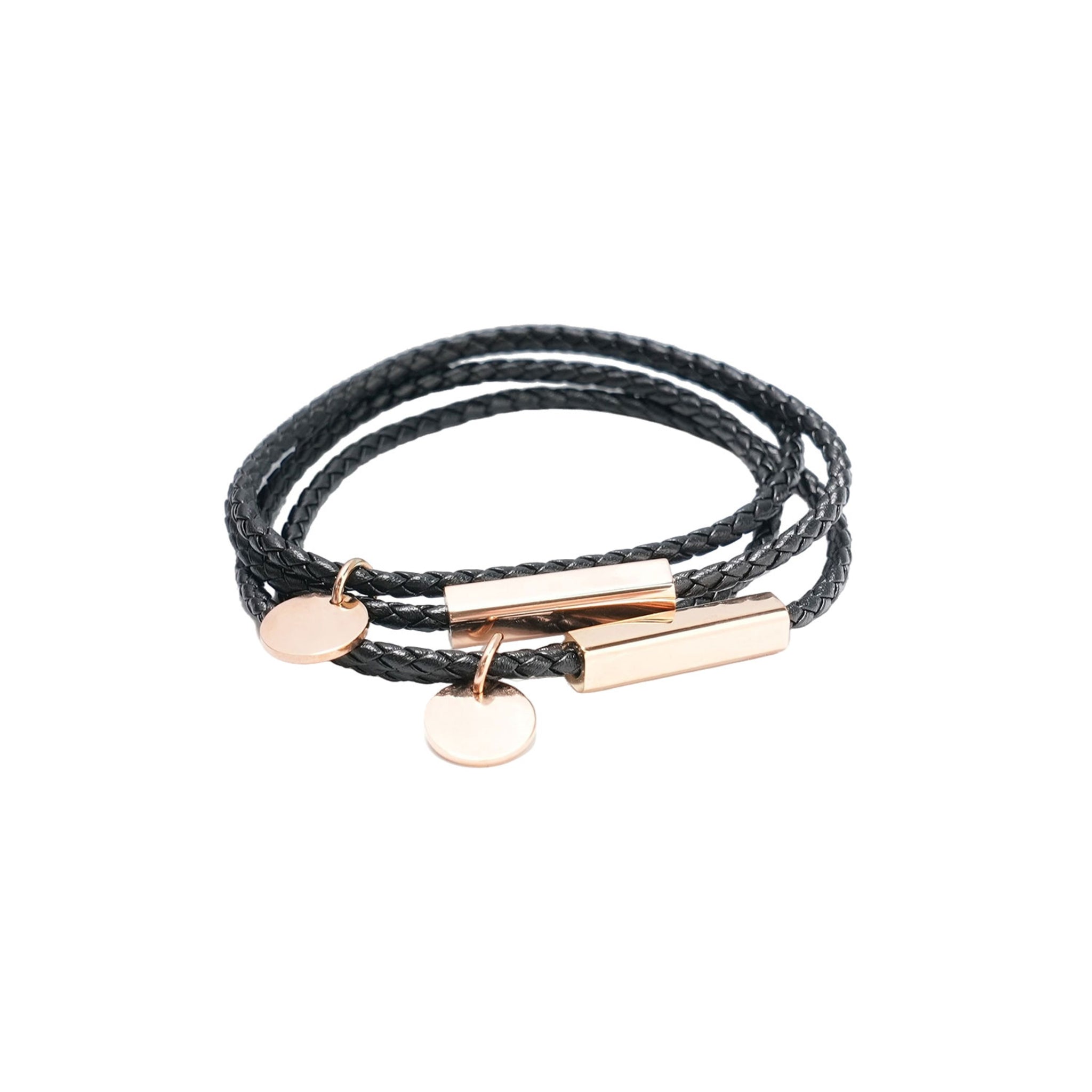 Braided Leather Bracelet with Stainless Steel Rod (2 pcs)