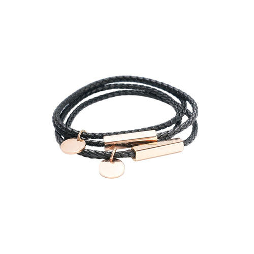 Braided Leather Bracelet with Stainless Steel Rod (2 pcs)
