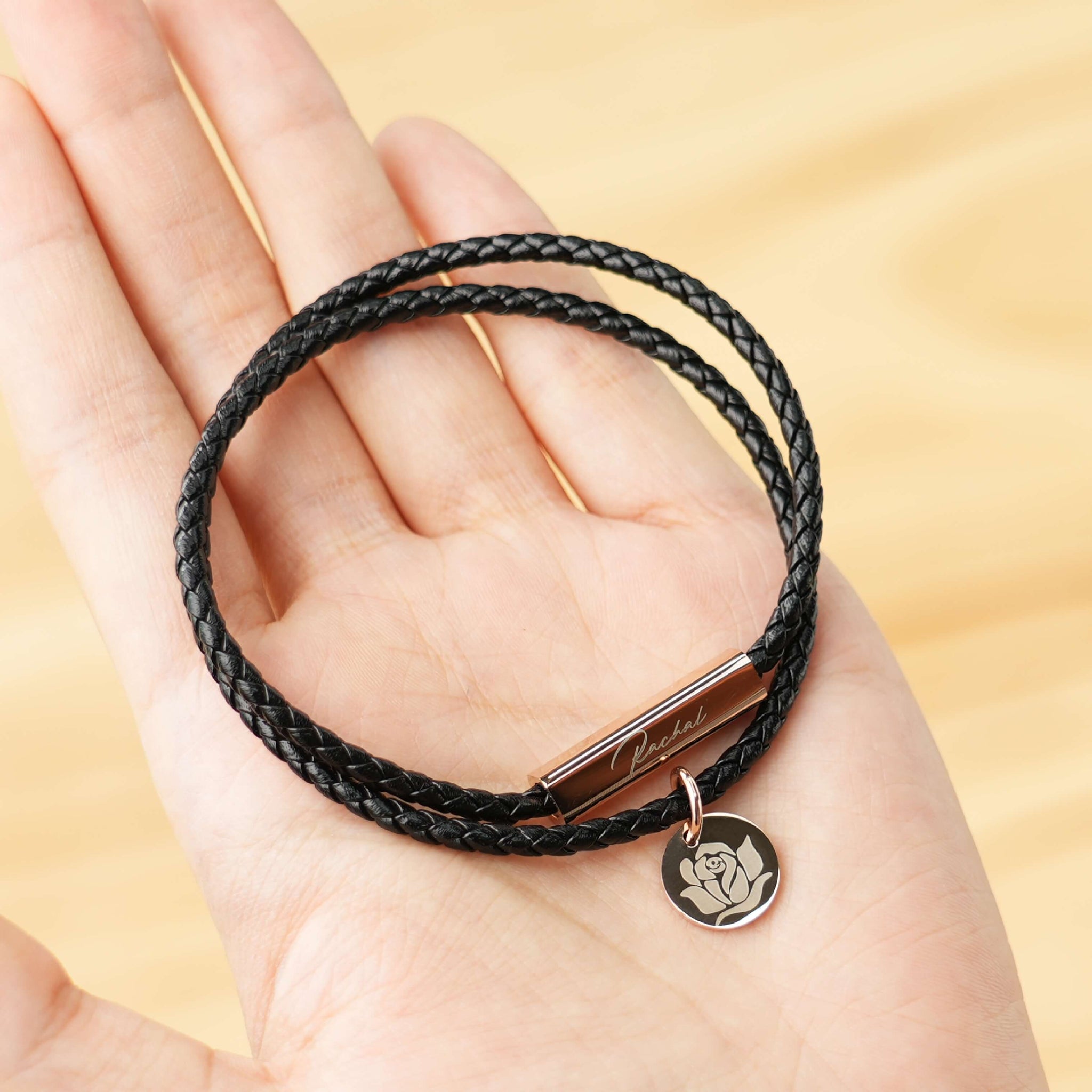 Braided Leather Bracelet with Stainless Steel Rod (2 pcs)