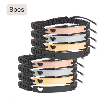 Stainless Steel Bar Bracelet with Braided Rope (8 pcs)