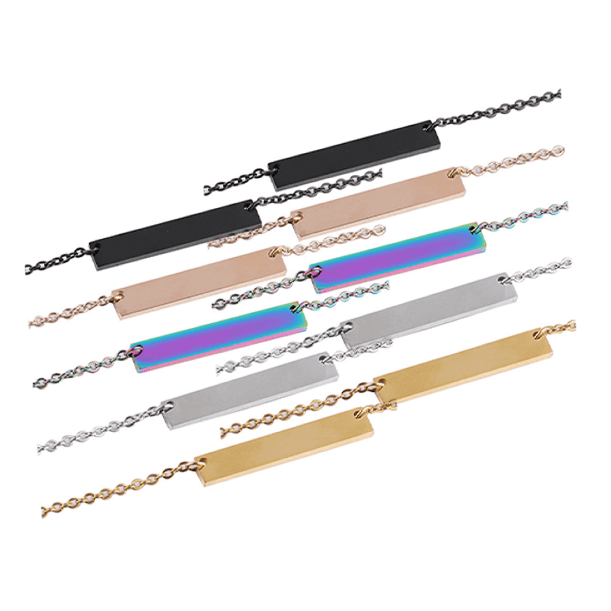 stainless steel horizontal bar necklace blanks for laser engraving minimalist metal pendant custom name jewelry gift for him her.