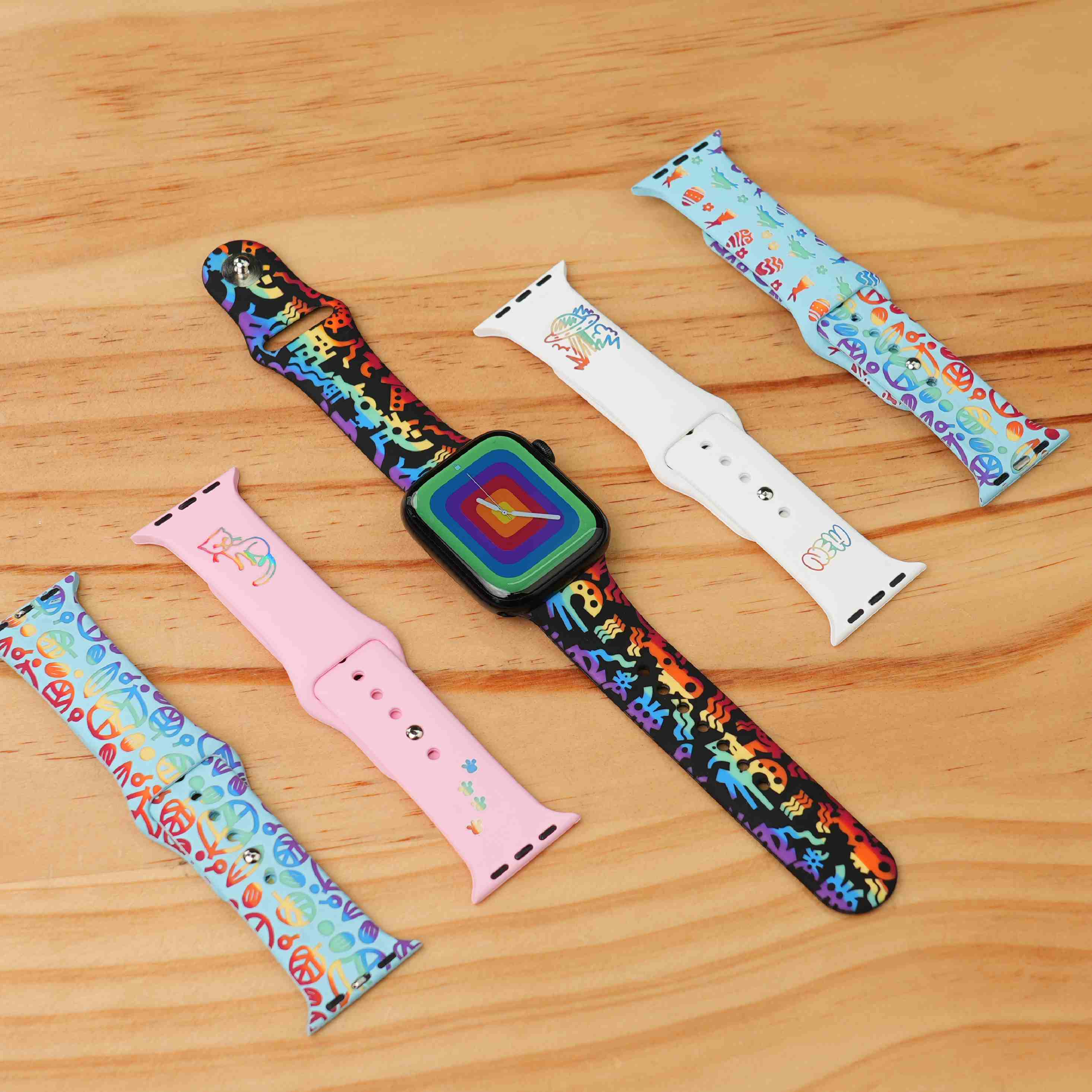 Silicone Apple Watch Bands with Rainbow Filling (4pcs)