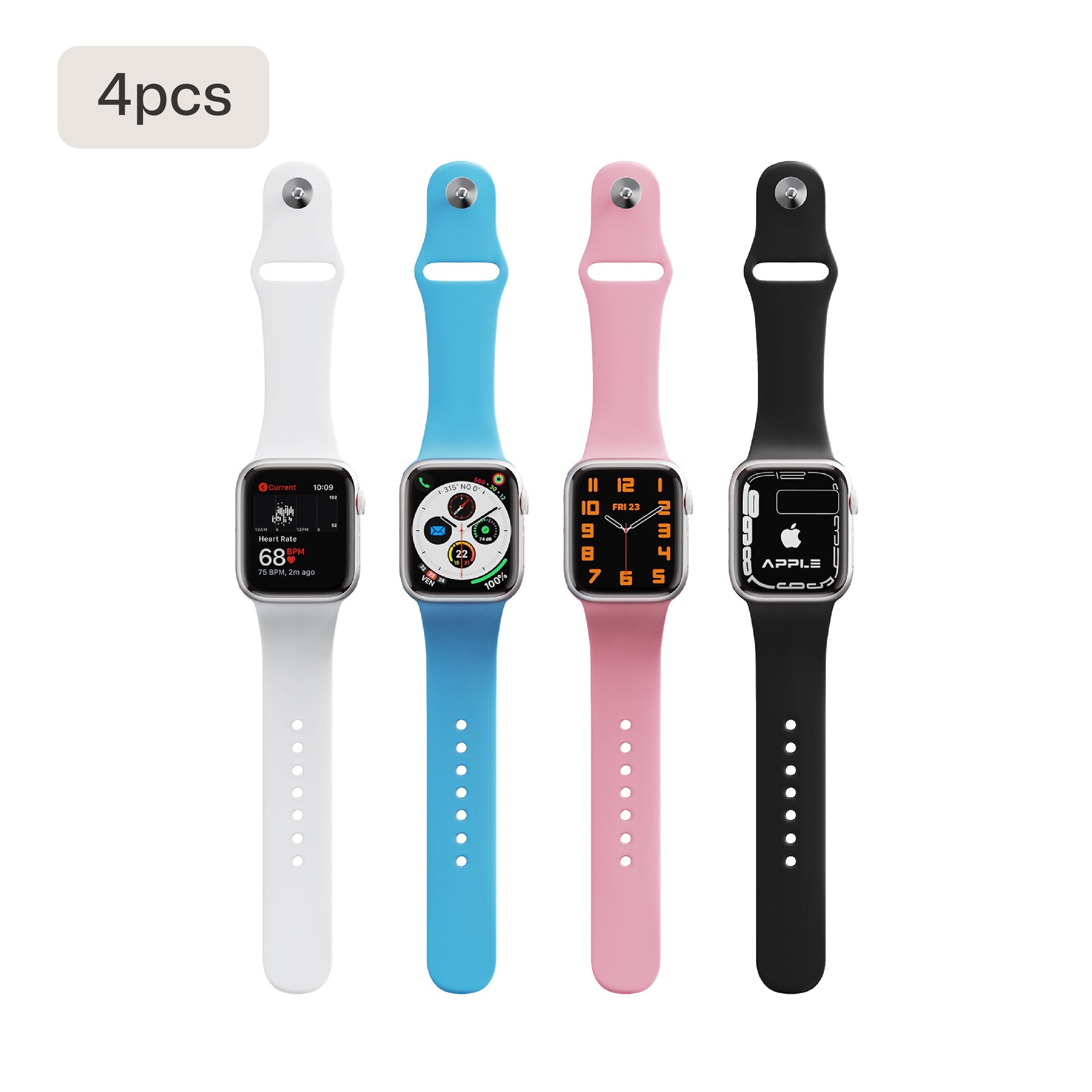 Silicone Apple Watch Bands with Rainbow Filling (4pcs)