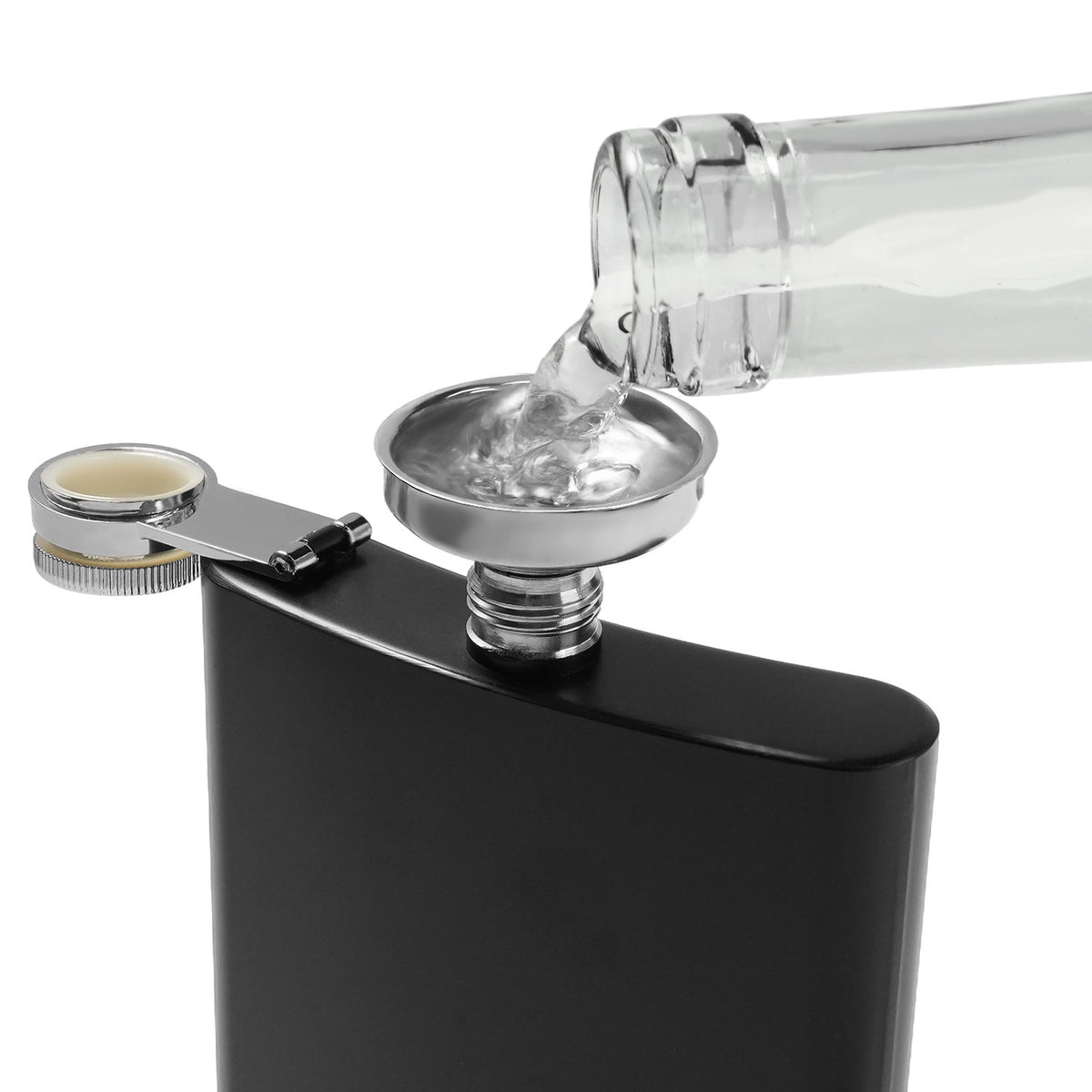side view of stainless steel hip flask showing slim profile for laser engraving pocket carry flask.