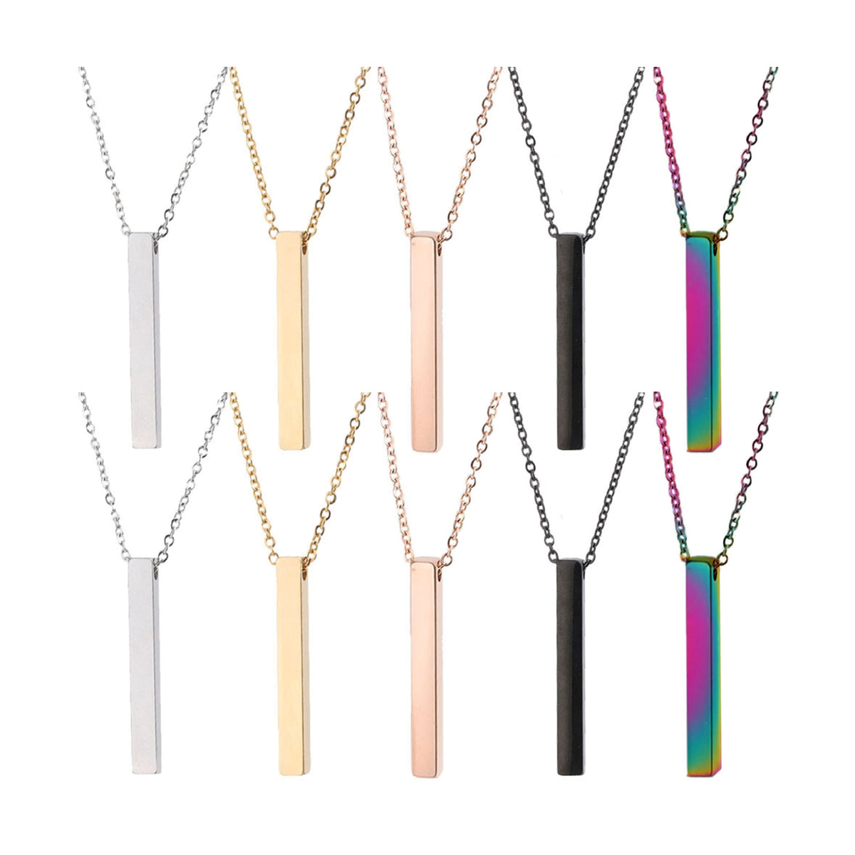 stainless steel vertical bar necklace blanks for laser engraving minimalist metal pendant custom name or date jewelry gift for him her.
