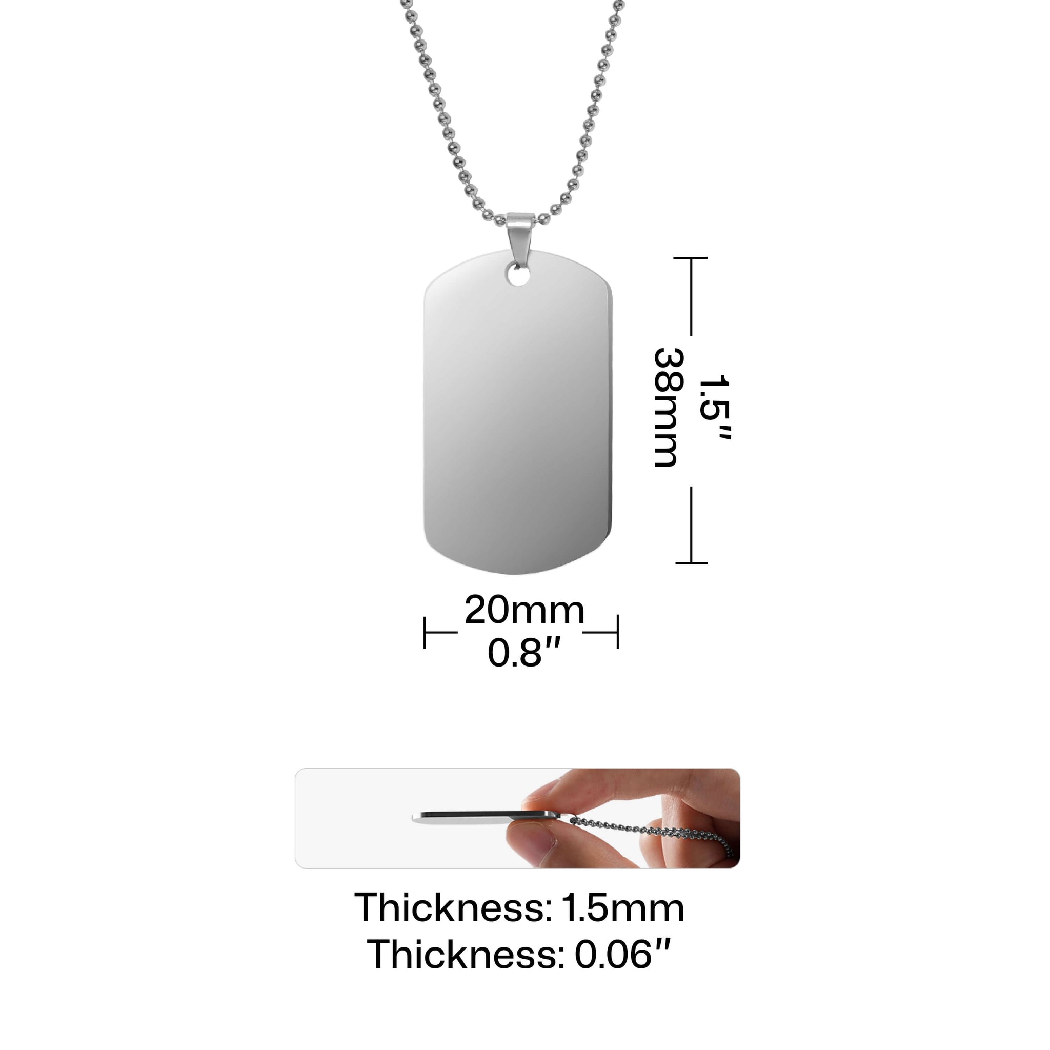 Stainless Steel Army Pendant Necklace / Dog Tag (8 pcs)