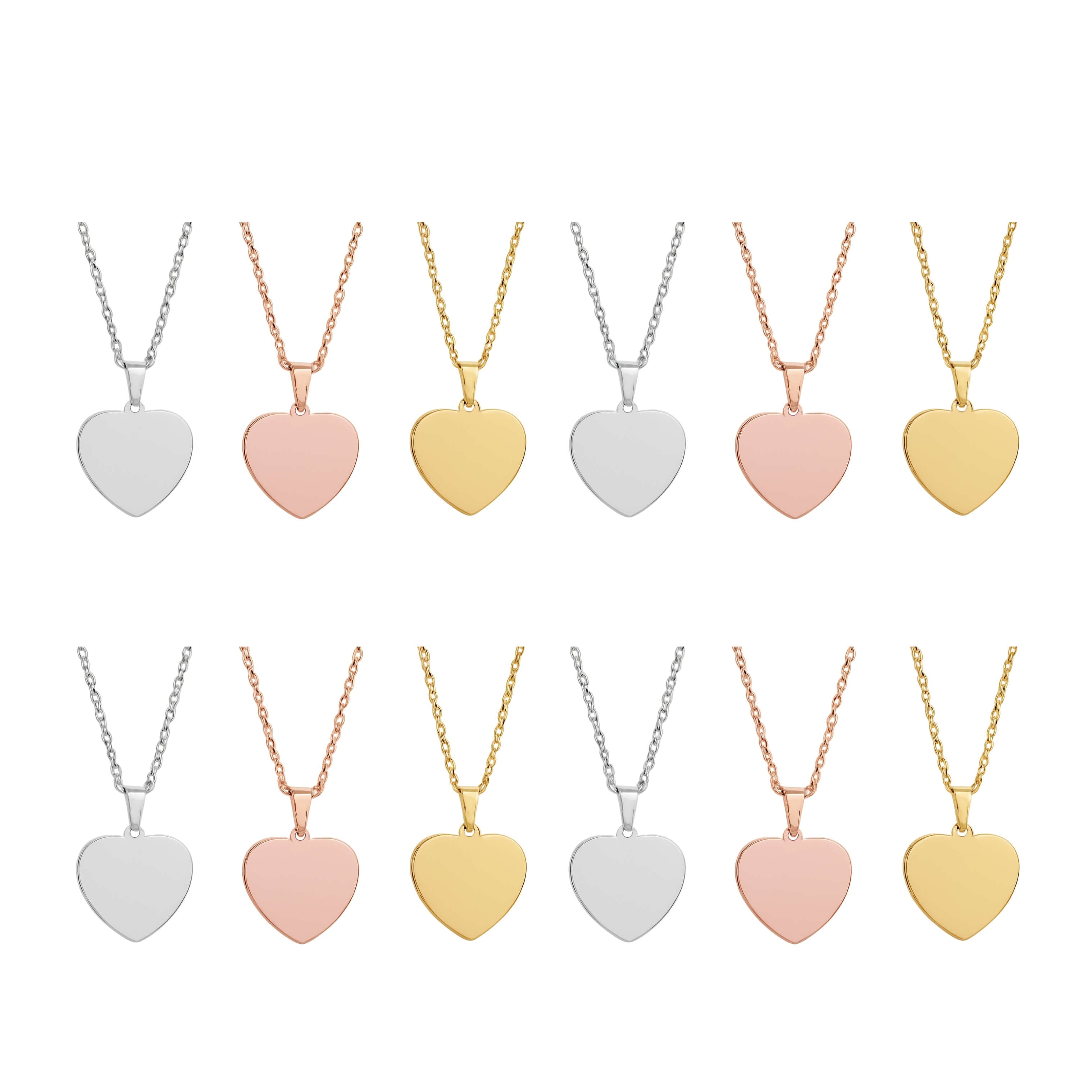 Stainless Steel Heart-Shaped Pendant Necklace (12 pcs)