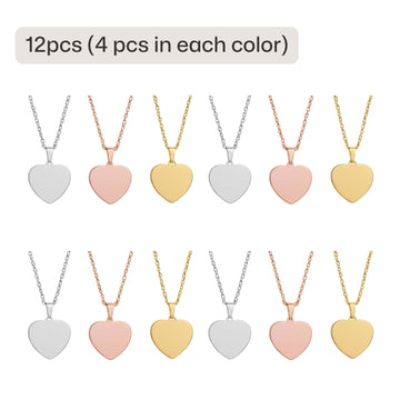 Collier pendentif en acier inoxydable en forme de cœur (12 pièces) 