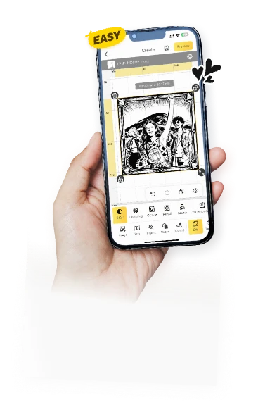 User-friendly LP1 Plus App interface showing three creative ways to engrave: doodle to laser, photo conversion, and built-in material library.