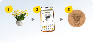 LP1 Plus snap-and-engrave: take photo and laser engrave it immediately in app.